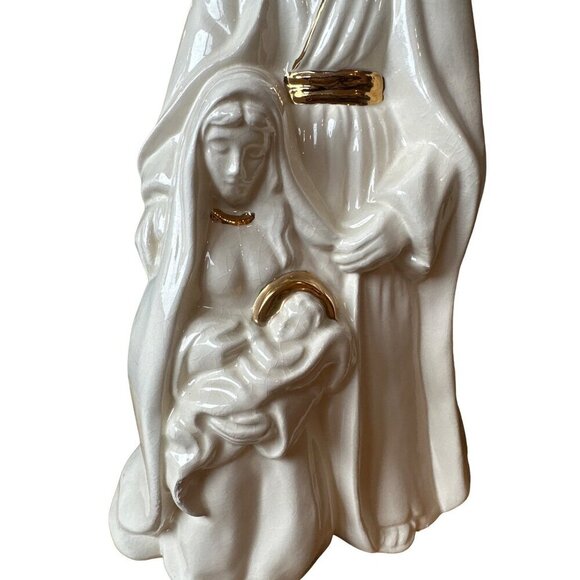 Ceramic nativity scene Jesus, Mary & Joseph 12 in ivory gold - Picture 3 of 7